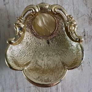 Vintage Hollywood Regency Gold Shell Trinket Dish Footed Faux Pearl Jewelry Tray